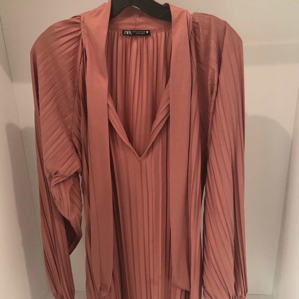 Zara pink pleated smock dress